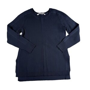 Athleta Sweater Womens S Blue Merino Wool Blend Honeycomb Thermal Waffle Knit